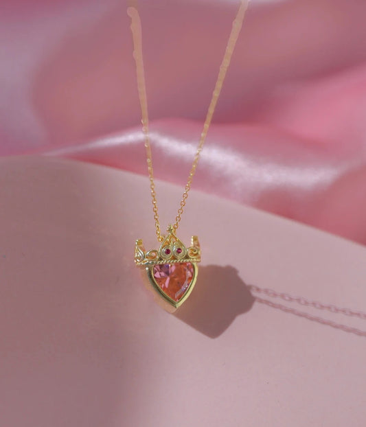 Anneliese Crown Necklace Princess Crown Necklace Pink Heart Necklace