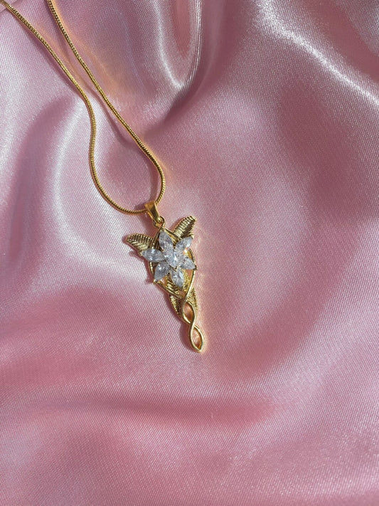 LOTR Evenstar Necklace - Arwen Eflique Evenstar Necklace, Fairy Tale Princess Pendant with Snake Chain, Gift for Elvis Queen Lover Jewelery Plated Ring, Valentine's day Gift, Gift for Her