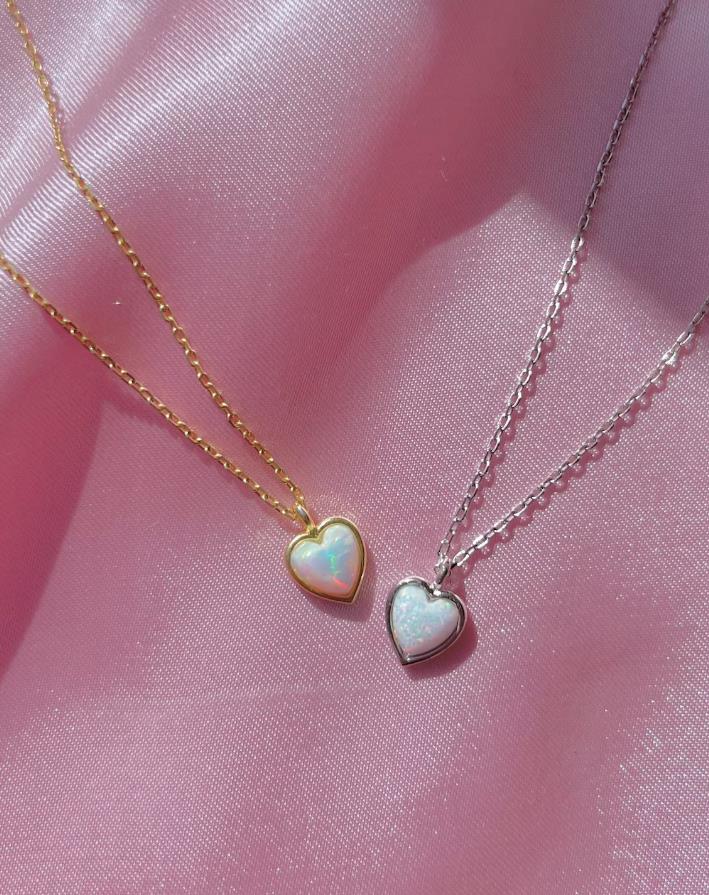 Minimal Opal Heart Necklace White Opal Heart Necklace