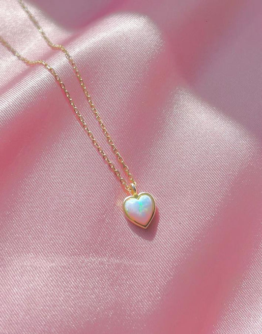 Minimal Opal Heart Necklace White Opal Heart Necklace