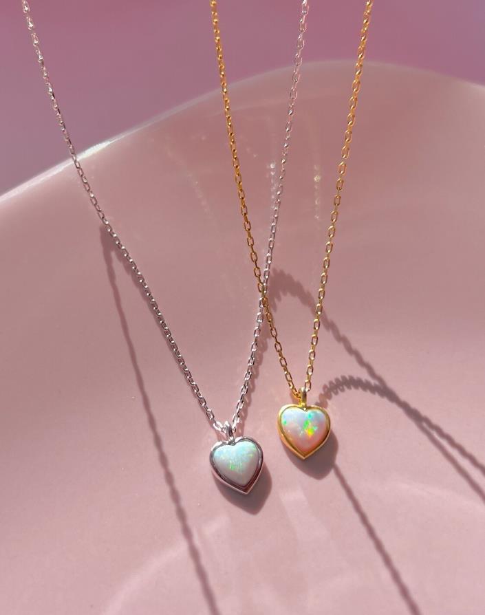 Minimal Opal Heart Necklace White Opal Heart Necklace