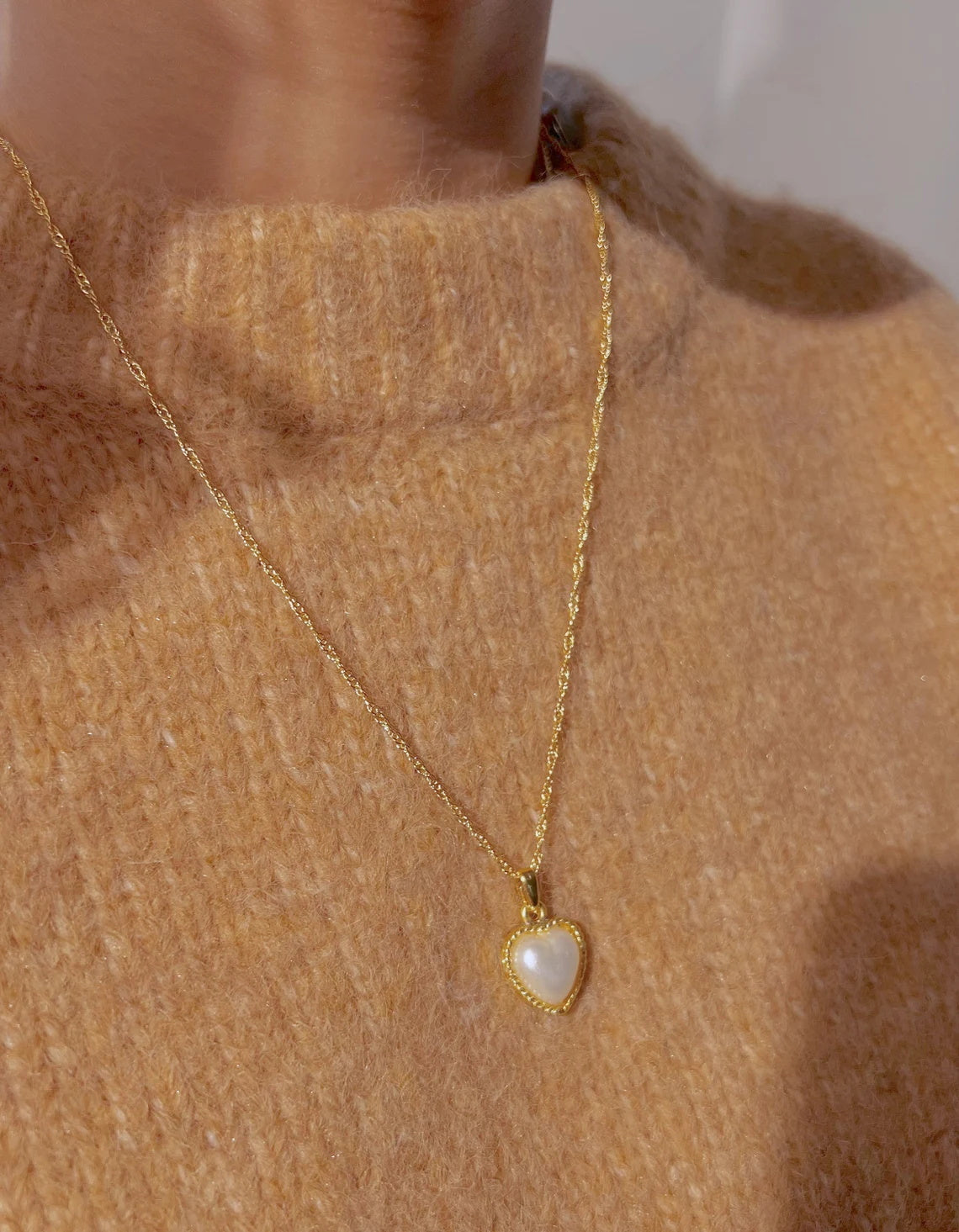 Pearl Heart Necklace, 18K Gold Necklace Pearl Heart Necklace