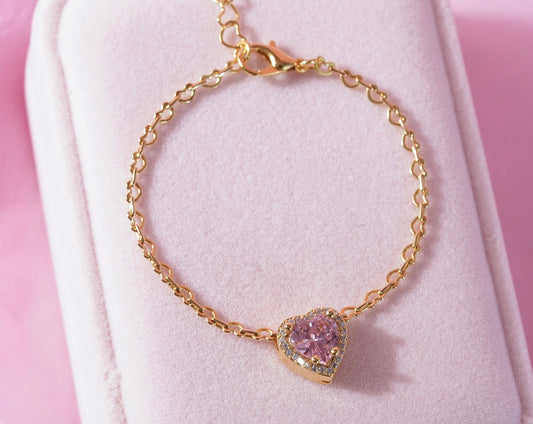 Pink Heart Bracelet-Pink Jewelry - Princess Jewelry- I love PINK -Princess Jewelry-CZ Jewelry