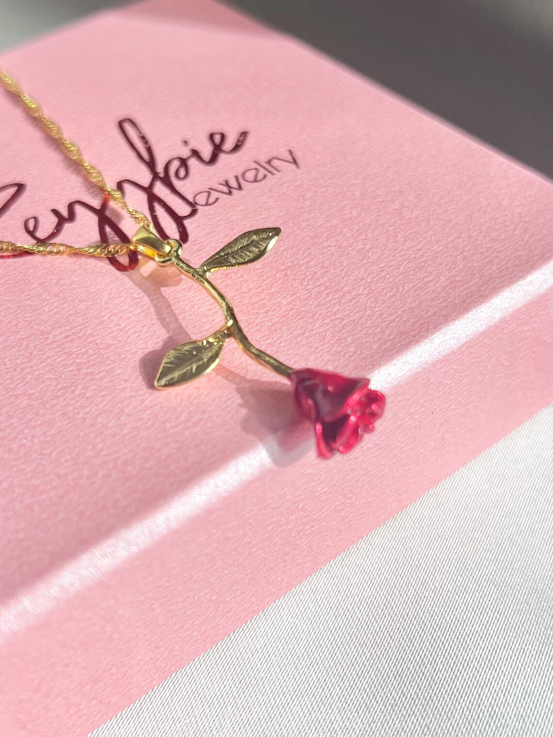 Princess Belle Rose Necklace, Belle Beauty Red Rose Necklace
