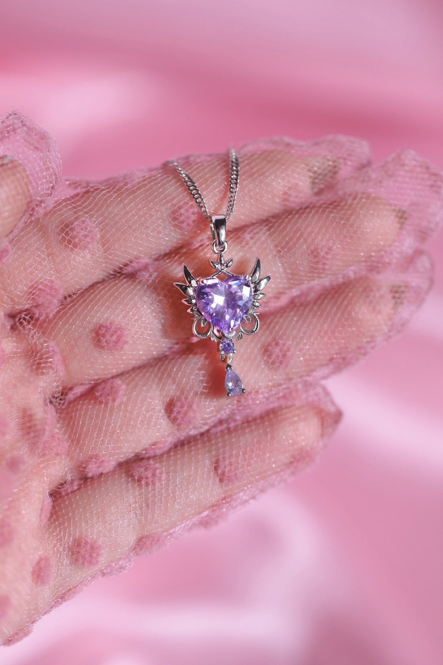Purple Heart Necklace ,Anime Jewelry Necklace ,Heart Necklace, Japanese Anime Jewelry, Magic Necklace ,Cz necklace