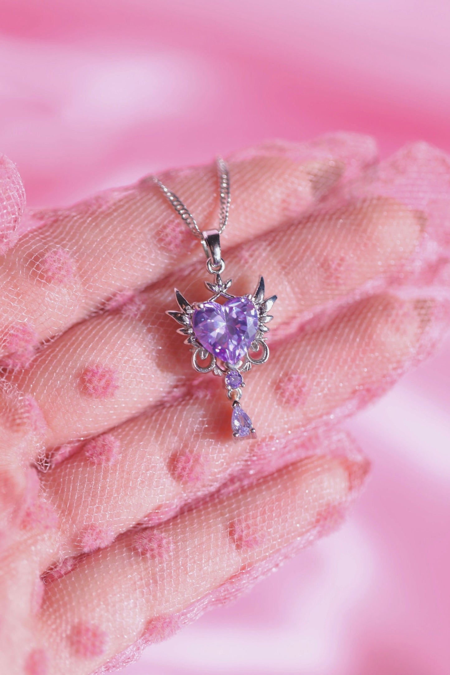 Purple Heart Necklace ,Anime Jewelry Necklace ,Heart Necklace, Japanese Anime Jewelry, Magic Necklace ,Cz necklace