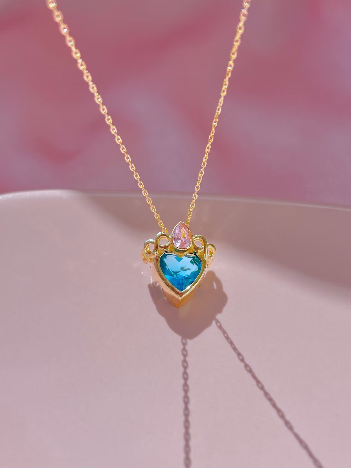 Swan Lake Princess Odette Necklace Pink Stone Swan Necklace Tiara Silver Heart Necklace